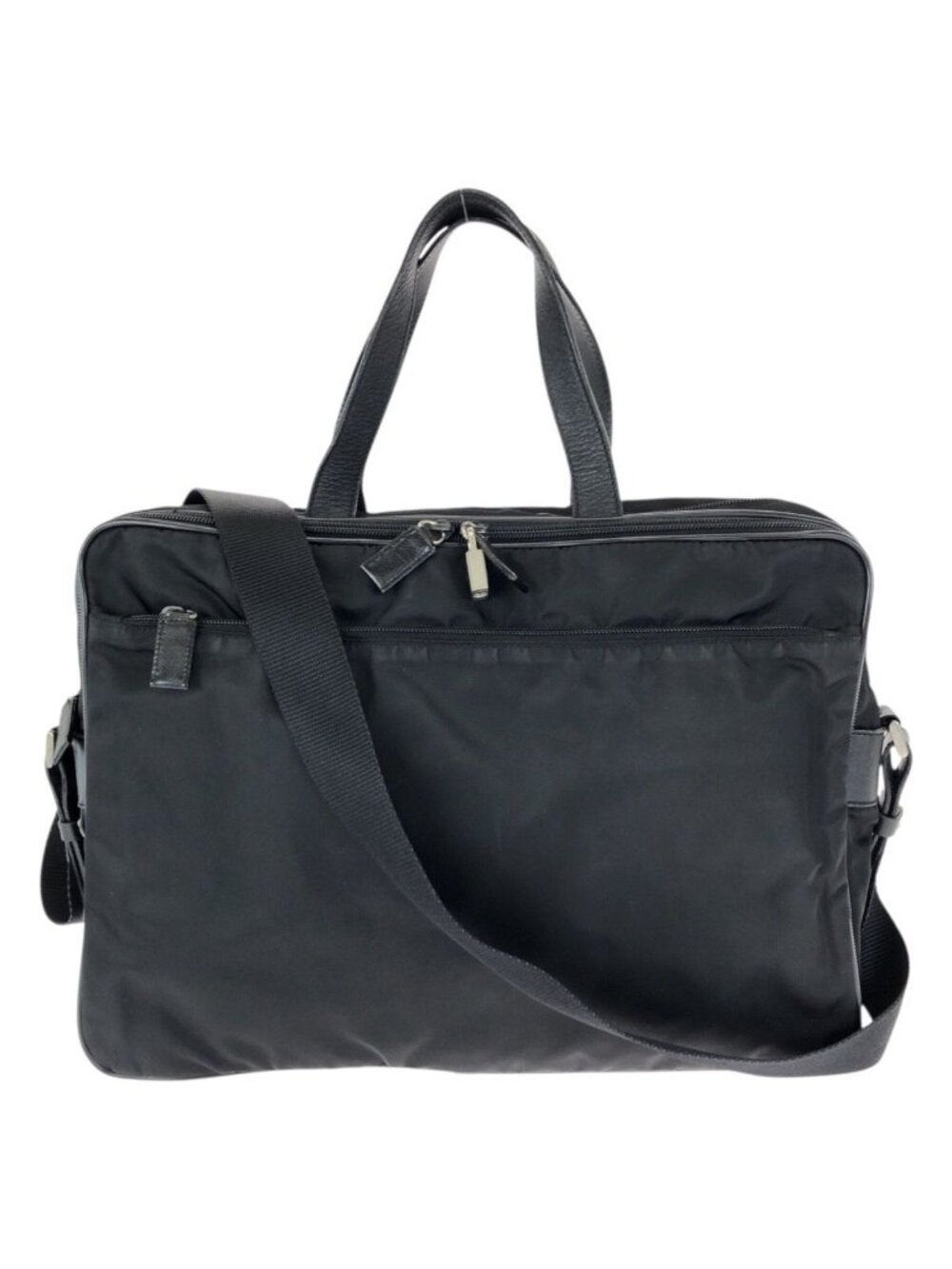 Prada Tessuto Saffiano 2-Way Black Silver Nylon Leather Business